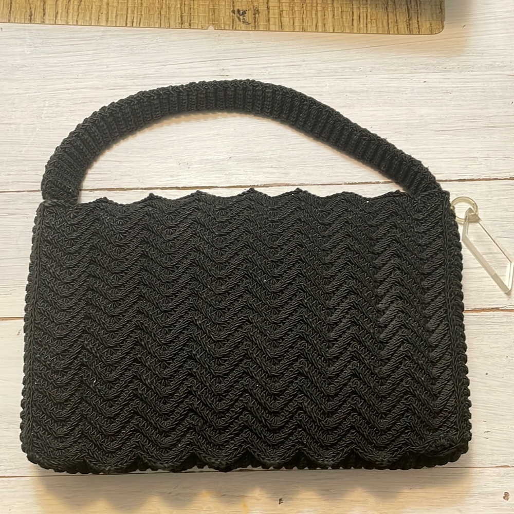 Vintage black purse with lucite zipper pull